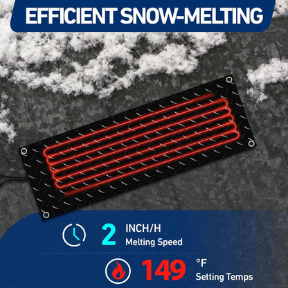 Riakrum 4 Pcs Heated Snow Melting Mats Outdoor, 10 x 48 in Winter Anti-Slip Heated Rubber Mat for