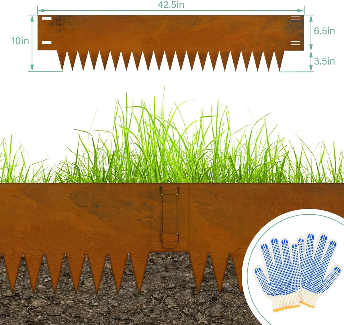 Co rten Steel Landscape Edging 10 Inch Tall 6 Packs, Pre-Rusted Metal Garden Edging with 6 Clips