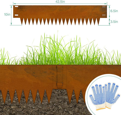 Co rten Steel Landscape Edging 10 Inch Tall 6 Packs, Pre-Rusted Metal Garden Edging with 6 Clips