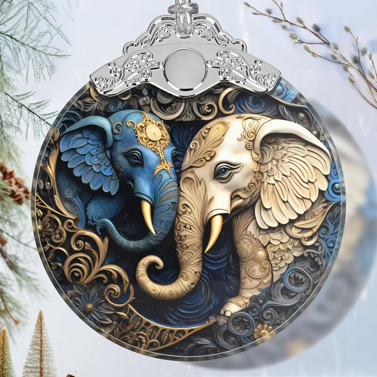 Christmas Ornament - Stained Glass Elephant - Home Decor - Holiday Present Ideas - Gift Exchange