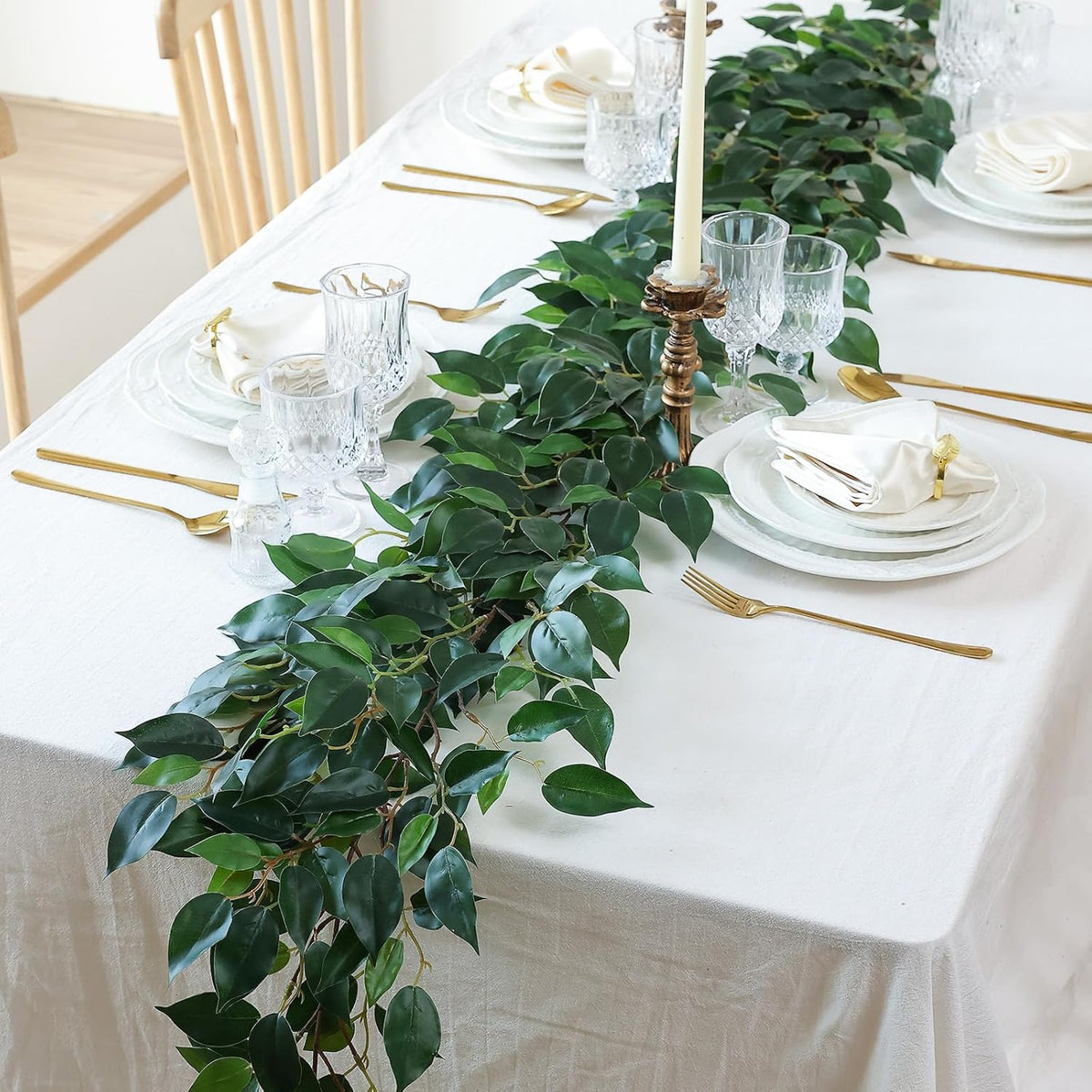 mizii 5 Packs 390" Artificial Vines Ficus Garland Fake Vine Silk Green Leaves Faux Plants Greenery