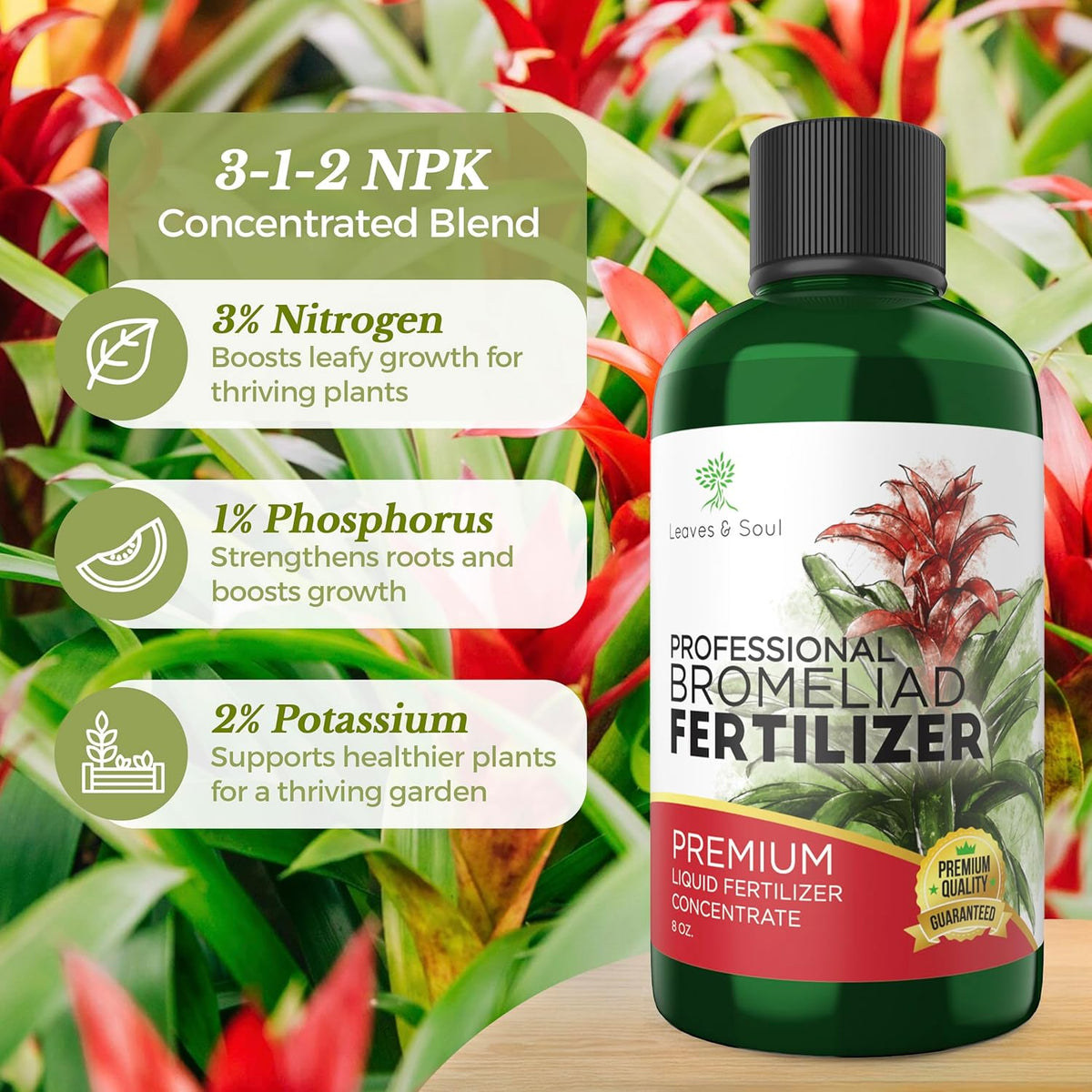 Professional Liquid Bromeliad Plant Fertilizer | 3-1-2 Concentrate for Plants and Flowers |