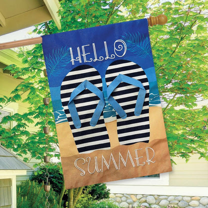 Hello Summer Flip Flops Burlap House Flag 40" x 28" Briarwood Lane