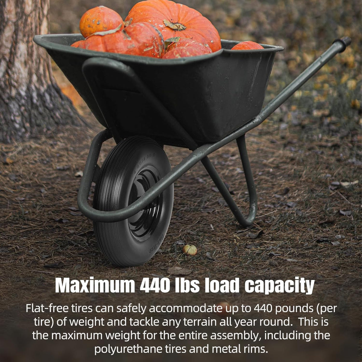 (2-PACK) 4.80/4.00-8" Tire and Wheel - Universal Fit 16" Flat Free Solid Wheelbarrow Tires with 3"