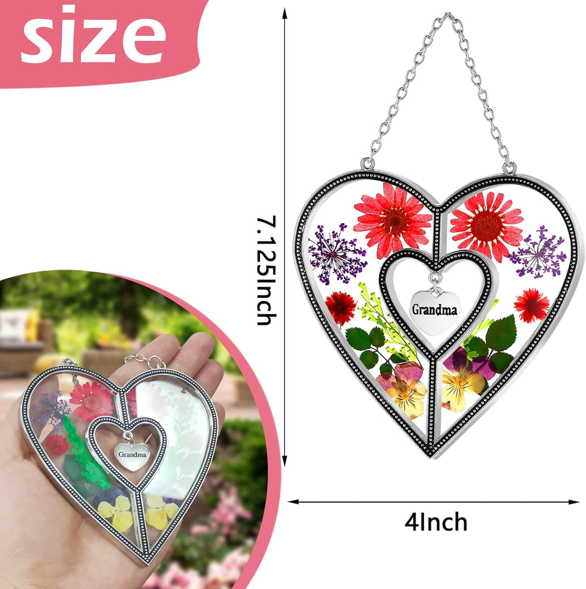 KY&BOSAM Suncatcher Grandma Gifts Heart Stained Glass Wind Chimes for Outside Really Flower