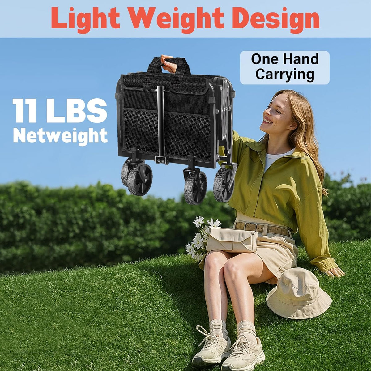 Wagons Carts Foldable,360 lbs Collapsible Wagon with Wheels Foldable Wagon Cart with Flexible