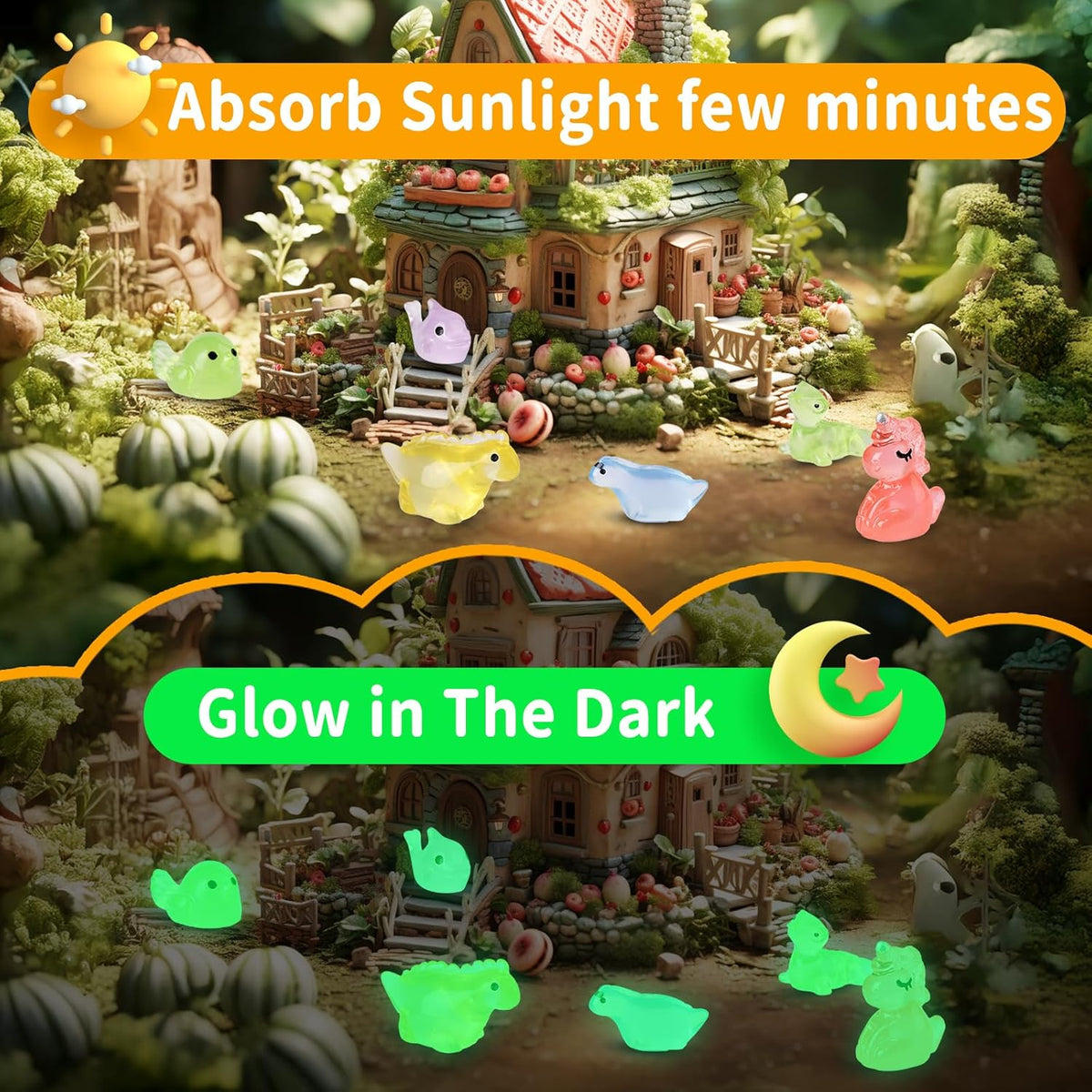 200 Pcs Tiny Resin Animals to Hide, Mini Luminous Resin Animals Bulk for Miniature Fairy Garden