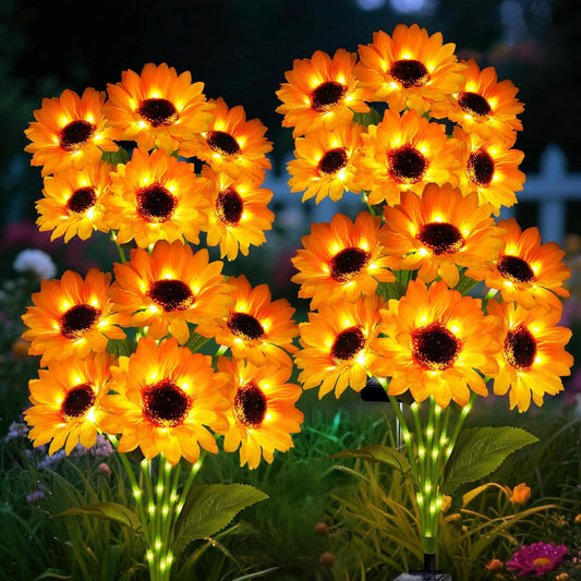 Solar Garden Lights Outdoor, 4 Pack Sunflower Lights with 24 Sunflower, Waterproof 60 Led Garden