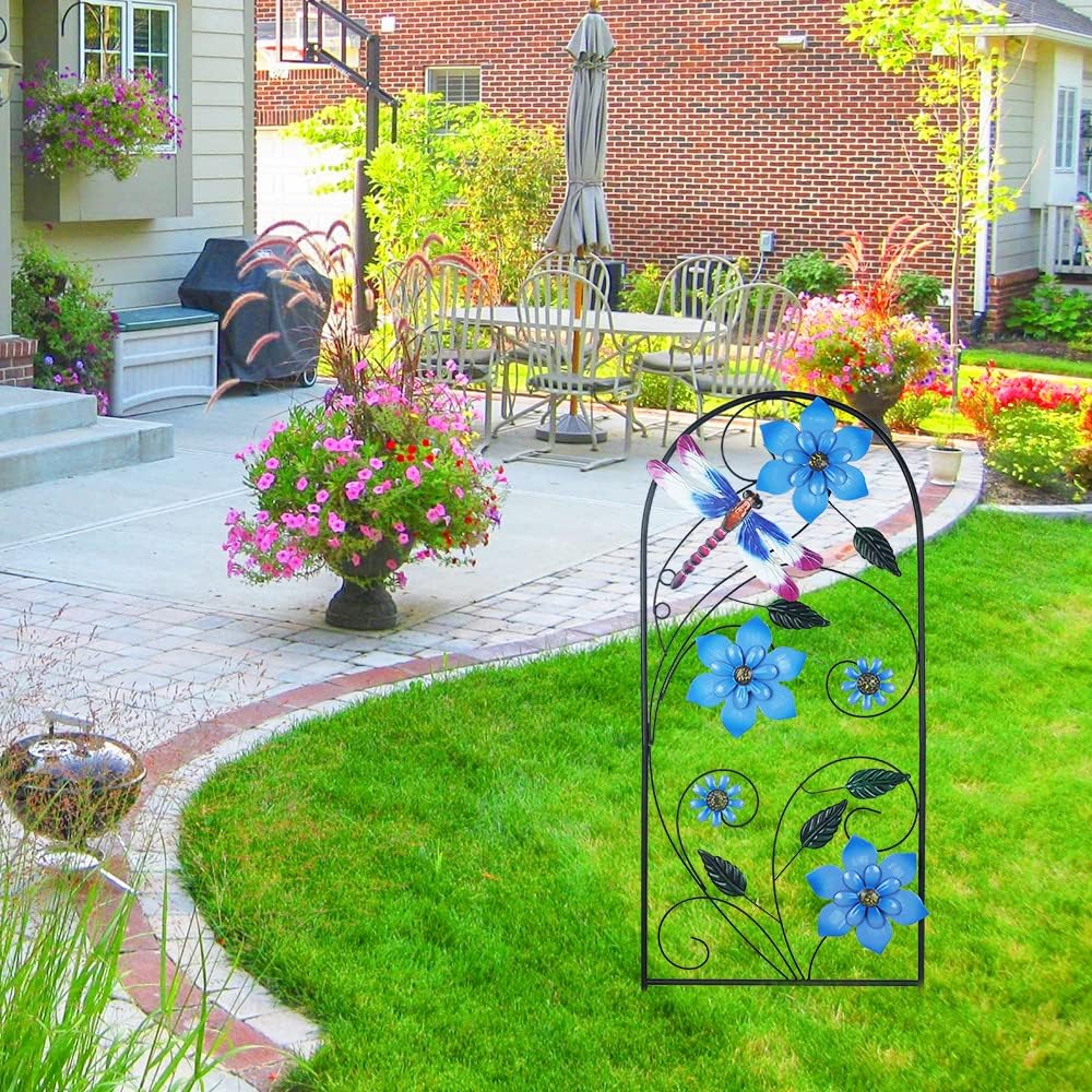 Garden Decor for Outside, YEAHOME 34 Inch Decorative Garden Stakes with Flowers Dragonflies, Metal