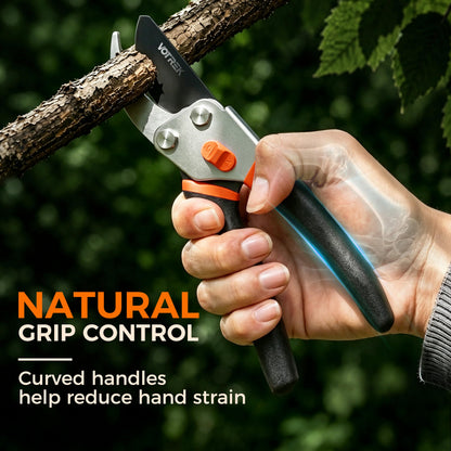 VOTREK® 8.5" Bypass Pruning Shears, Jam-Proof Spring Clippers for branches