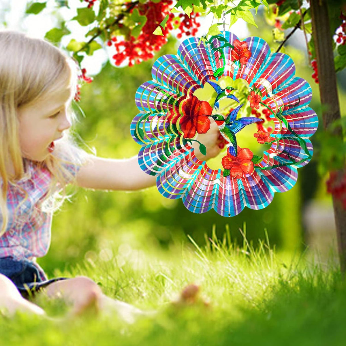 Hummingbird Wind Spinner, 12-Inch 3D Kinetic Metal Wind Spinners - Hummingbird Gift for Women, Mom