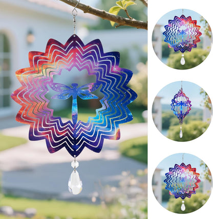 2PCS Garden Wind Spinners 3D Wind Sculptures Butterfly & Dragonfly Hanging Kinetic Wind Catchers