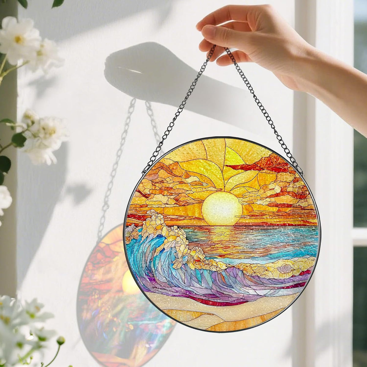 8-Inch Stained Glass Ornament, Stained Glass Window Hanging, Window Hanging Decor Suncatcher
