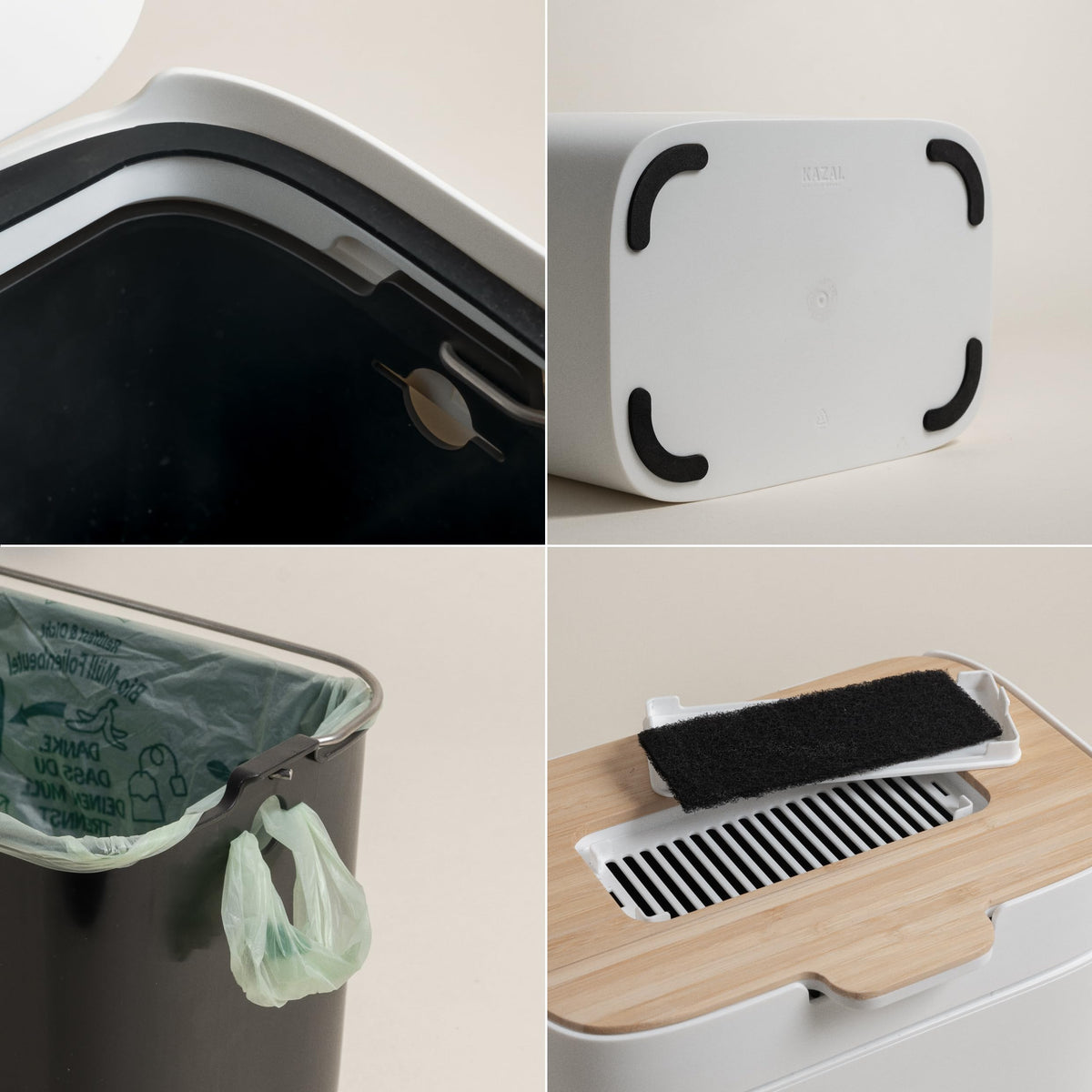 KAZAI. Compost Bin Kitchen 'Elin' | 1.2 GAL / 4.5L Countertop Compost Bin with Wooden Lid & Filter