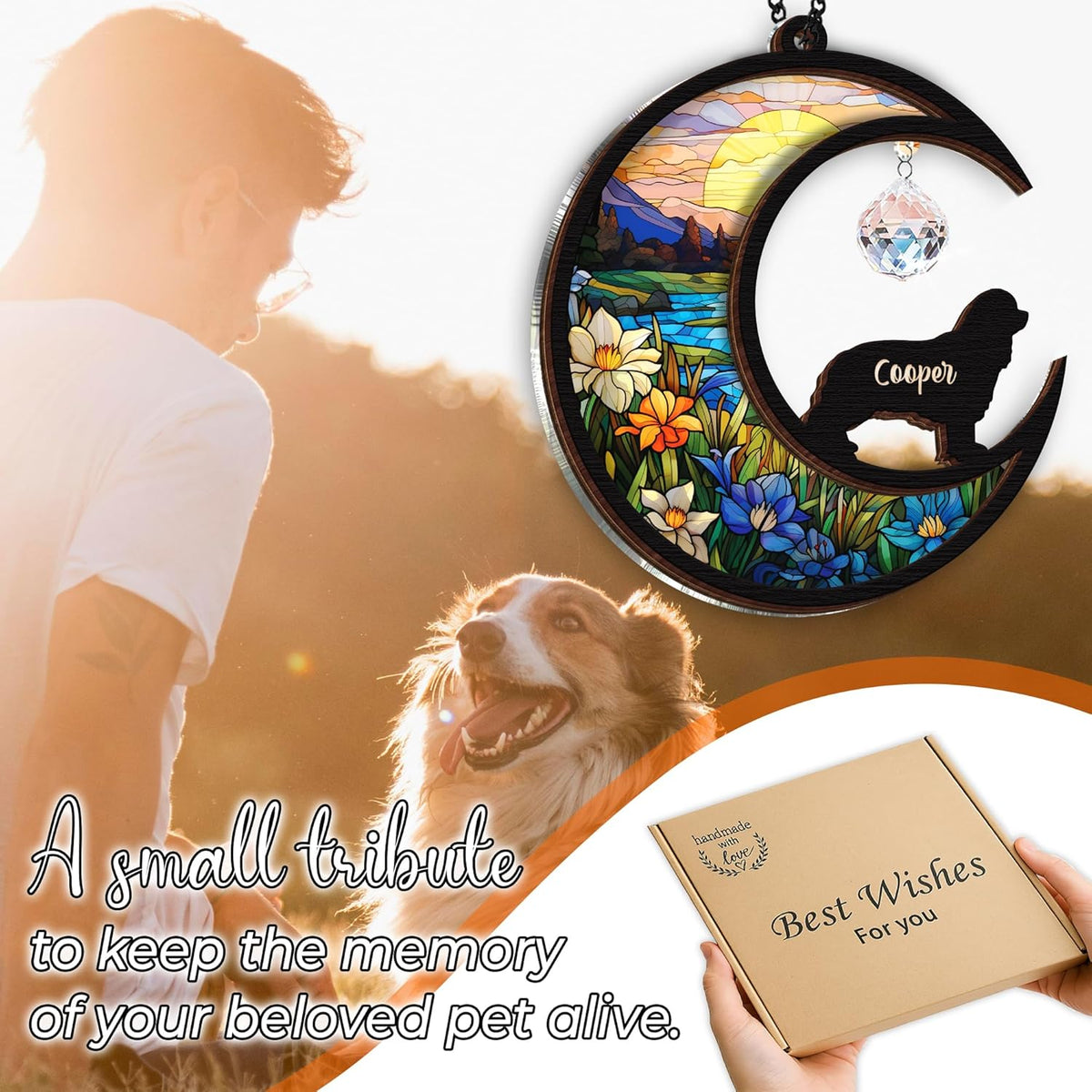 Custom Dog Memorial Gift Suncatcher, Engraved Pet Memorial Ornament, Pet Sympathy Keychain, Loss of