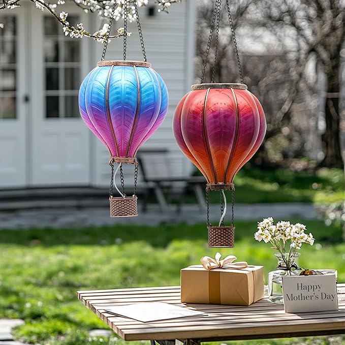 TERESA'S COLLECTIONS 2 Pcs Hot Air Balloon Solar Lantern Outdoor Garden Decor, Waterproof Hanging