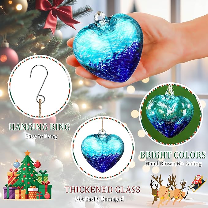 Hand Blown Glass Gazing Balls for Garden Blue Heart Hanging Friendship Balls (Blue - C)