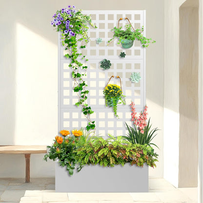 Metal Planter Box with Trellis & Wheels, Raised Garden Bed with Privacy Screen, Outdoor Standing