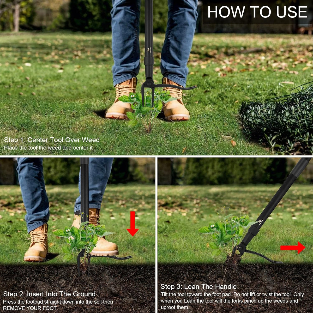 Weed Puller Tool - Stand Up Heavy Duty Weeding Tool with 47.8'' Long Handle, Foot Platform Design &