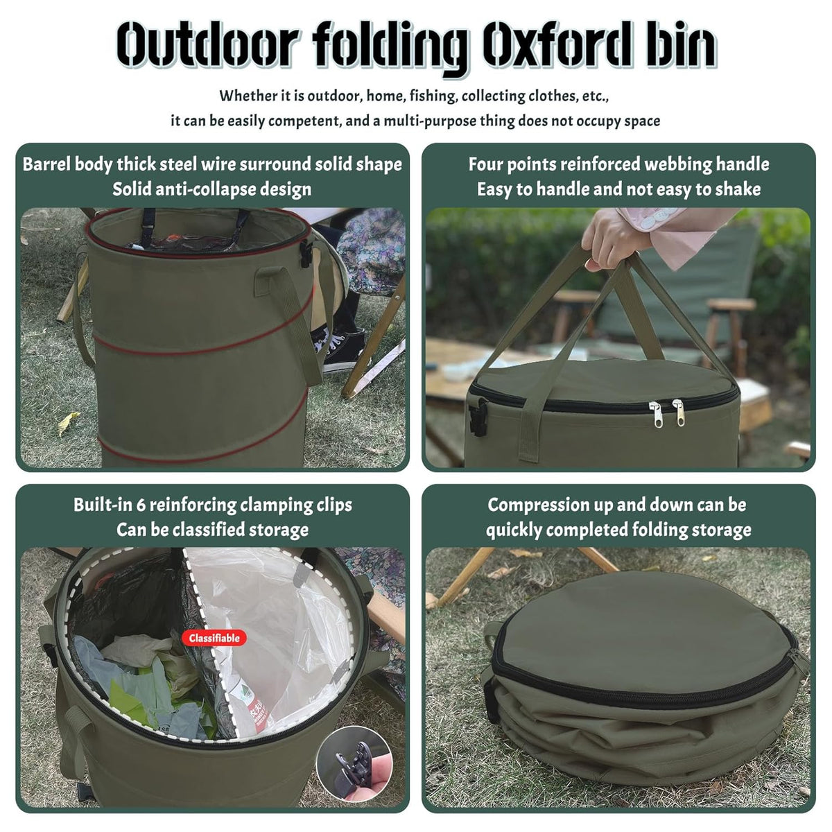 Pop up Camping Trash can with lid,Collapsible 24 Gallons Trash can with Sorting Clips,Garden
