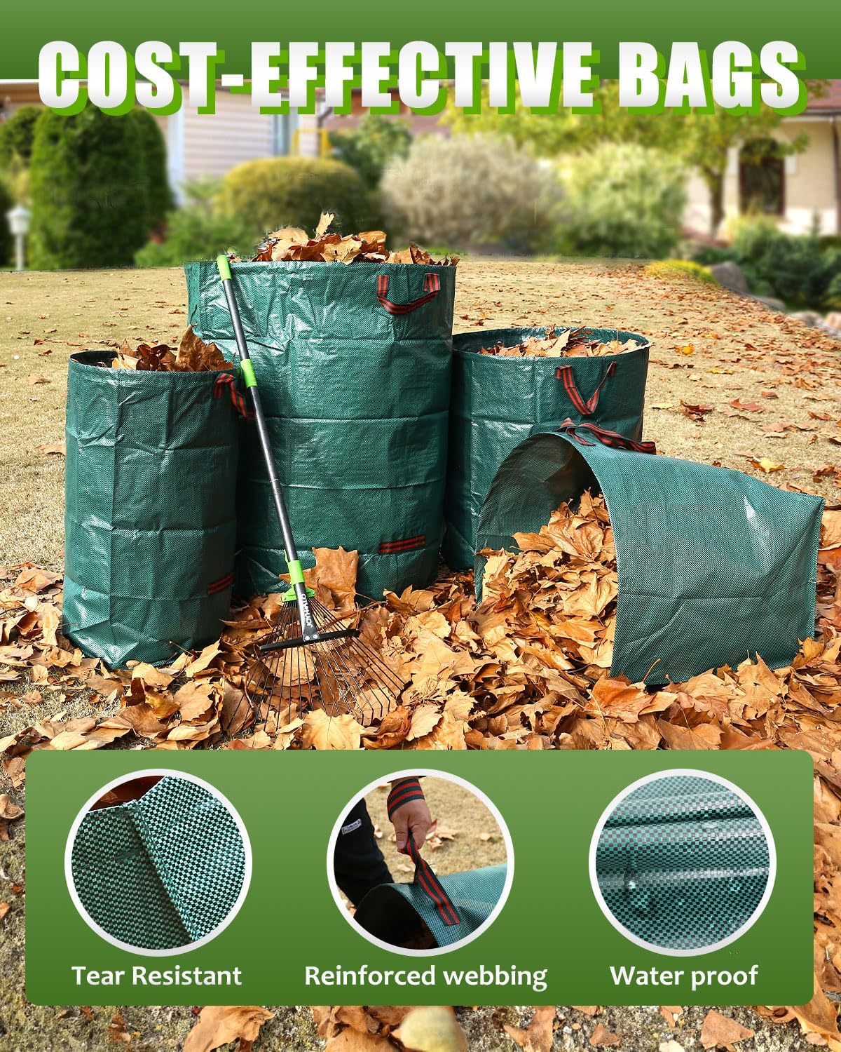 Joyhalo Reusable Yard Waste Bags, 2 Pack 50 Gallon Dustpan-Type Garden Bag for Collecting Leaves