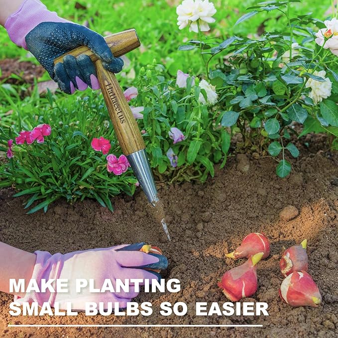 Haliaeetus Dibber Garden Tool, Stamped Stainless Steel Tip Seed Dibber, Smooth Splinter-Free