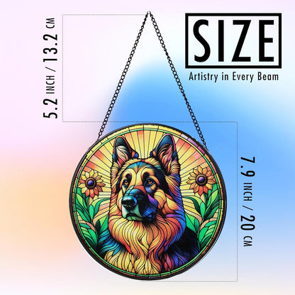 Stained Glass Dog Memorial Suncatcher,German Shepherd Window Hanging,Sympathy Gifts for Pet