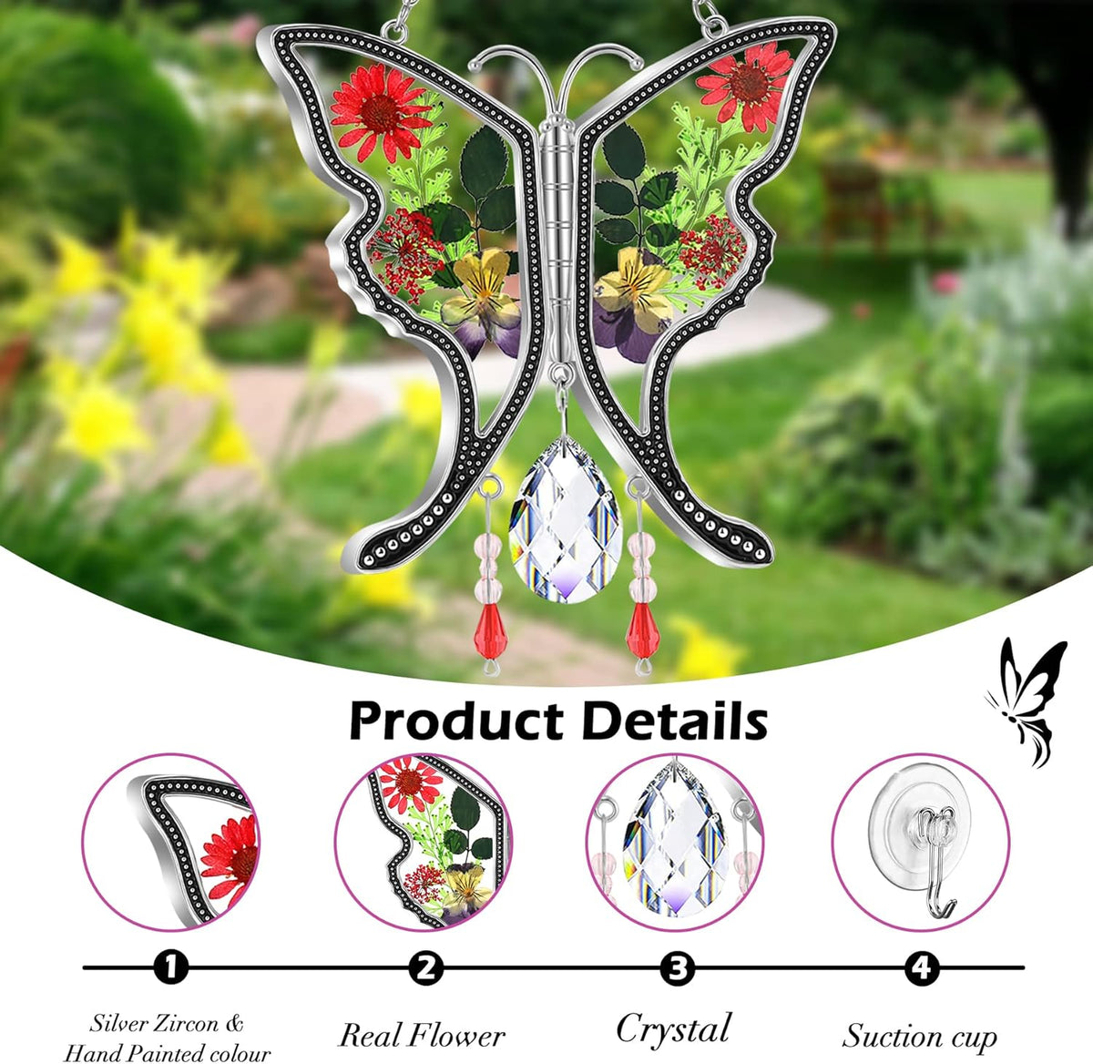 KY&BOSAM Butterfly Suncatcher Gifts for Mom Stained Glass Butterfly for Windows Hangings Wind Chime