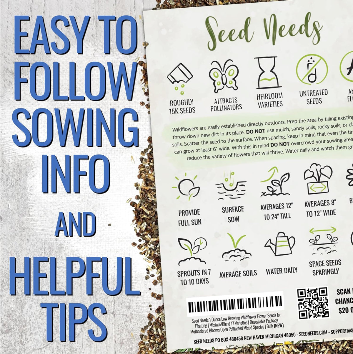Seed Needs Low Growing Wildflower Flower Seeds for Planting | 10 Packs (1 Ounce Each) Mixture/Blend