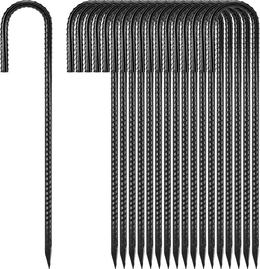 Ground Stakes 12 inches 18-Pack J Hook Rebar Stakes 5/16" Diameter Tent Stakes Heavy Duty Metal