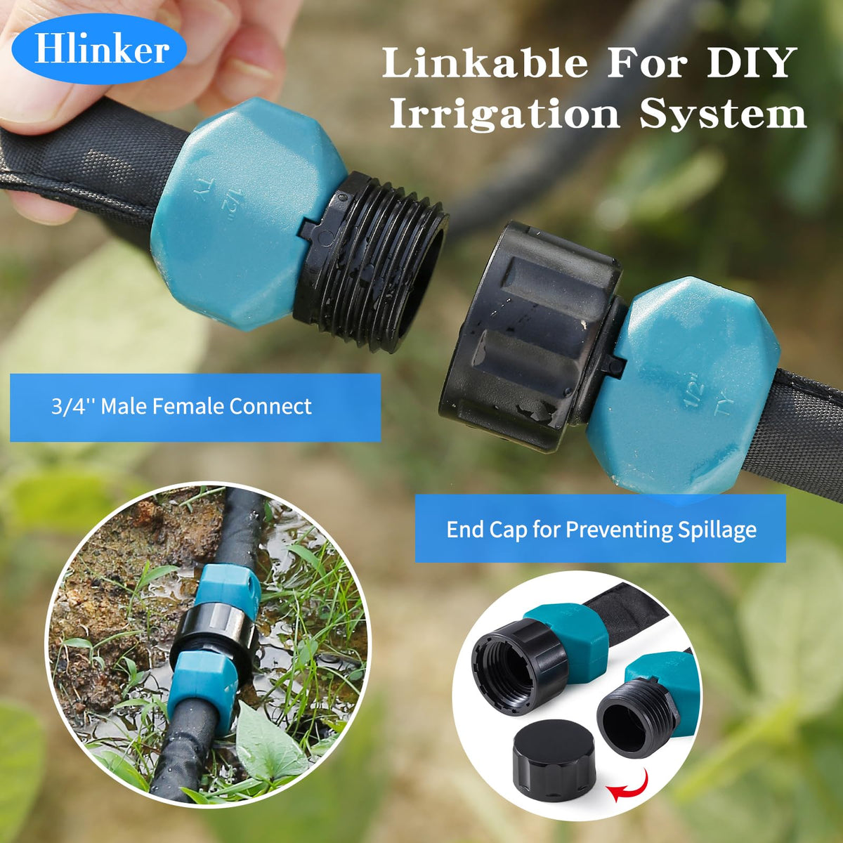 Hlinker Flat Soaker Hose 100 FT for Garden Beds, 50Ft 2Packs 1/2" Linkable Consistent Drip