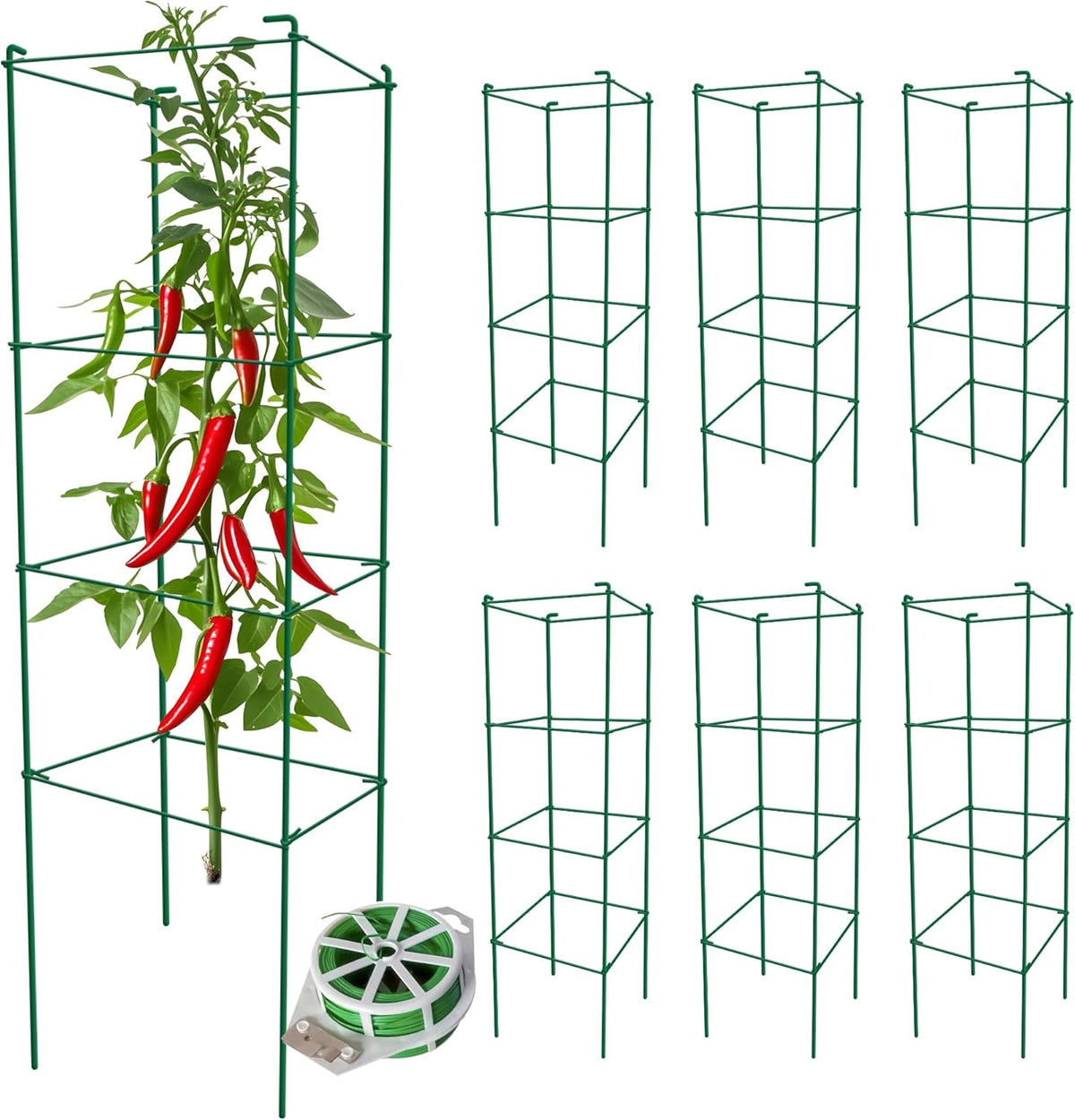 Tomato Cages 6 Packs 46 Inches (H) Plant Stand with 164 Feet Twist Ties, Heavy Duty Garden Plants