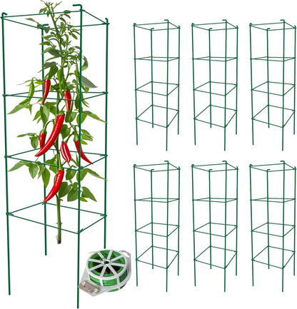 Tomato Cages 6 Packs 46 Inches (H) Plant Stand with 164 Feet Twist Ties, Heavy Duty Garden Plants