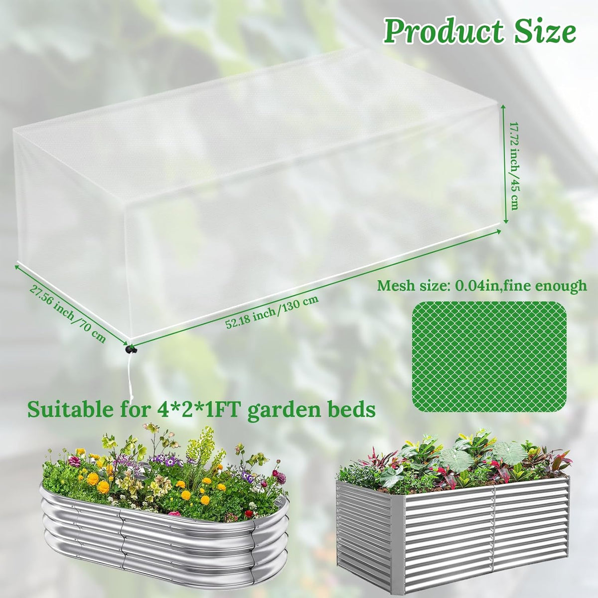 2 Pack Garden Netting for Raised Beds,Durable Ultra Fine Mesh Plant Covers with Drawstring to Keep