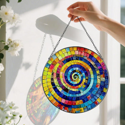 Stained Glass Window Hanging, Pauyadu 8 Inch Rainbow Spiral Stained Glass Suncatcher, Suncatchers