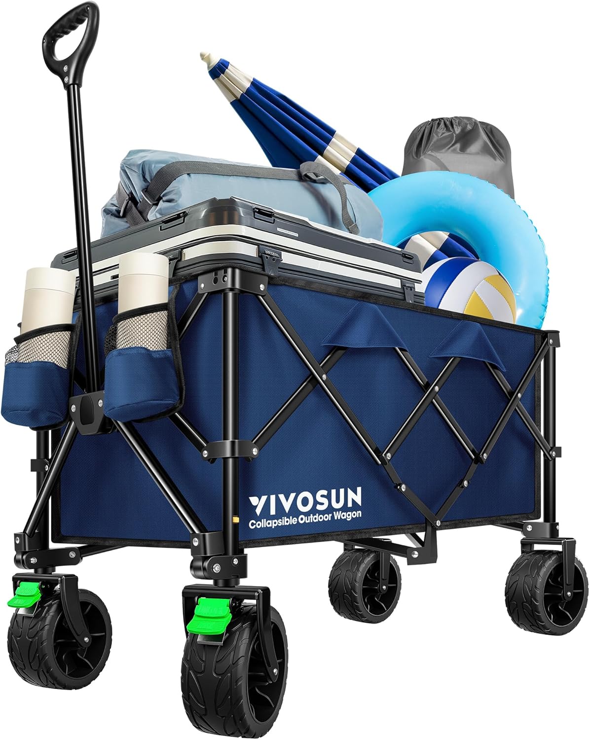 VIVOSUN Collapsible Folding Wagon, Outdoor Utility with Silent All-Terrain Beach Wheels, Adjustable