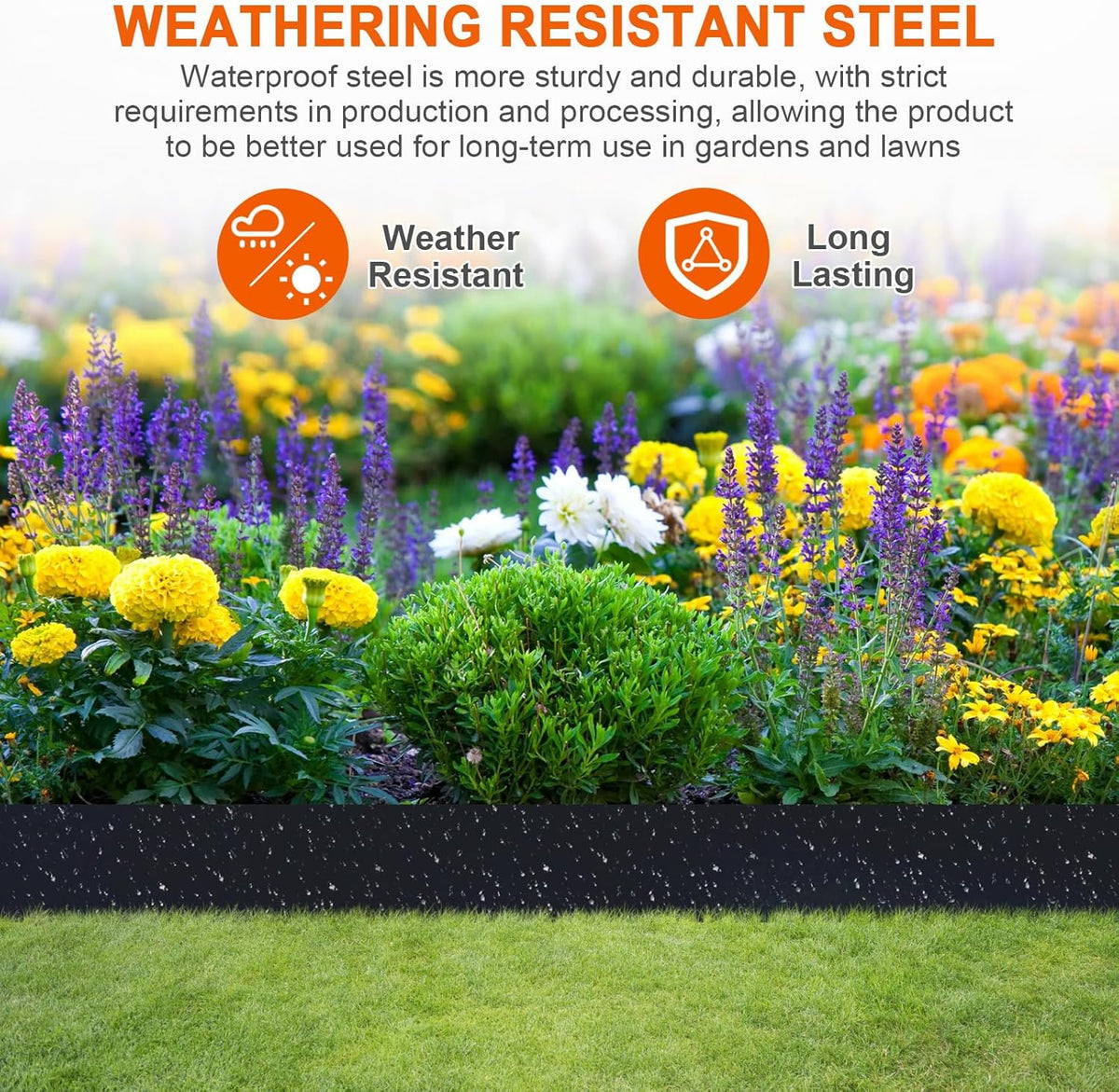Metal Landscape Edging 42 Inch Strips, Steel Landscape Edging 6.3 Inch Depth, 6 Pack Hammer in