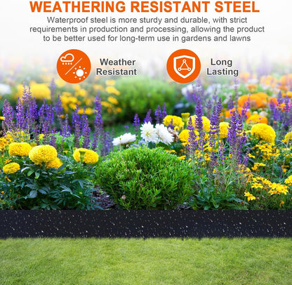 Metal Landscape Edging 42 Inch Strips, Steel Landscape Edging 6.3 Inch Depth, 6 Pack Hammer in