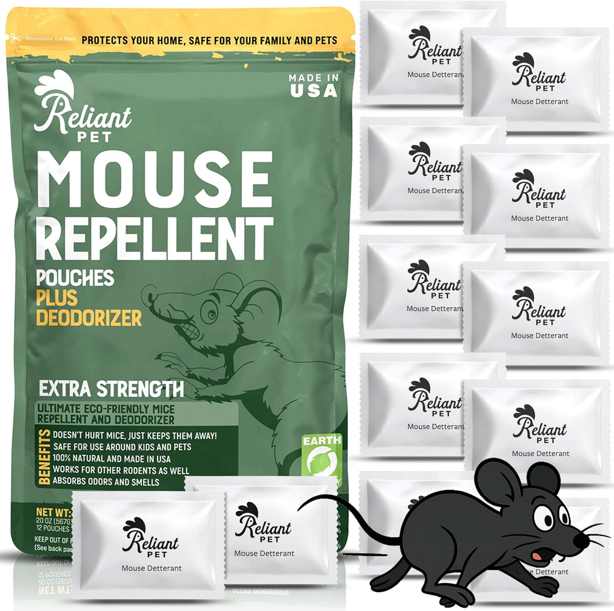 Mouse Repellent Pouches - Rodent Repellent Made in USA (12 Pouches) - Keep Rodents Out of Cars