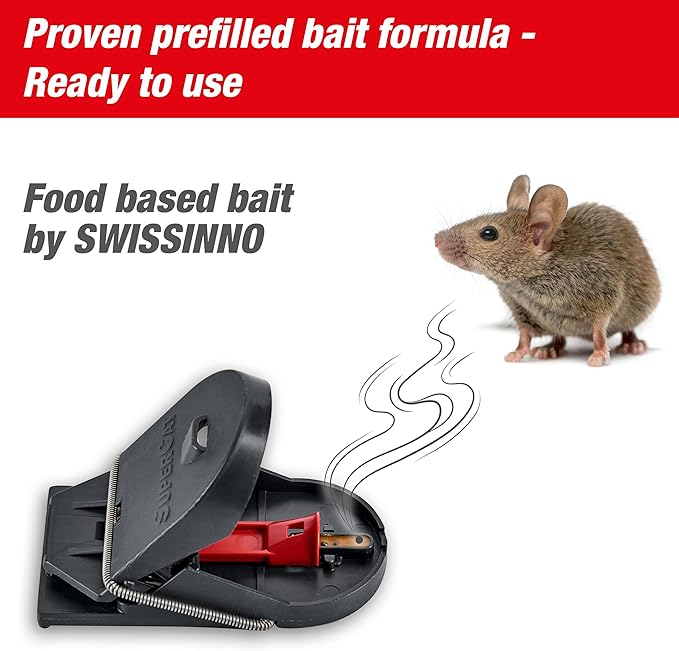 SWISSINNO Mousetraps & Mice Traps for Home - PRO SuperCat - 4 Traps – Pre-Baited Snap Traps with