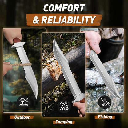 PURPLEBIRD 10" Fixed Blade Hunting Knife for Men, Full Tang Bowie Knife with Sheath, Heavy Duty