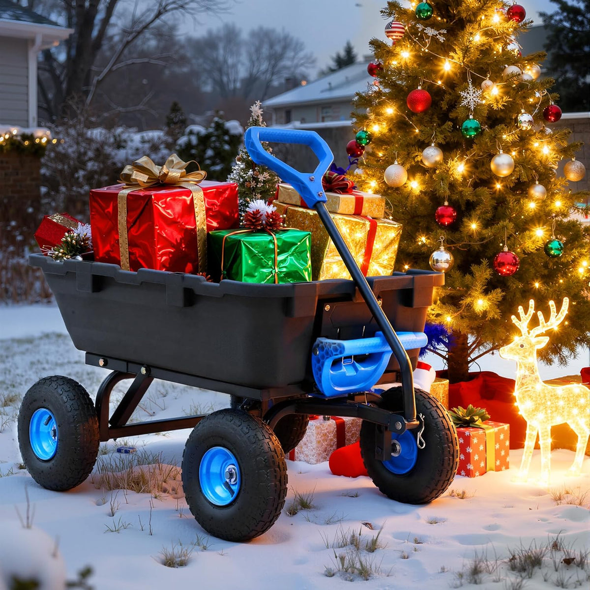 800lb Garden Dump Cart, Heavy Duty Wheelbarrow Dump Wagon with 4 Wheels&Quick-Release Dumping