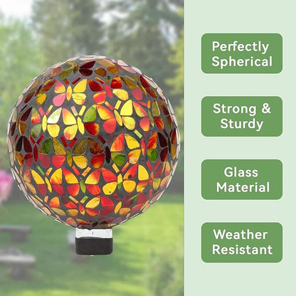 Lily's Home Colorful Mosaic Glass Gazing Ball, Designed with a Stunning Holographic Butterflies