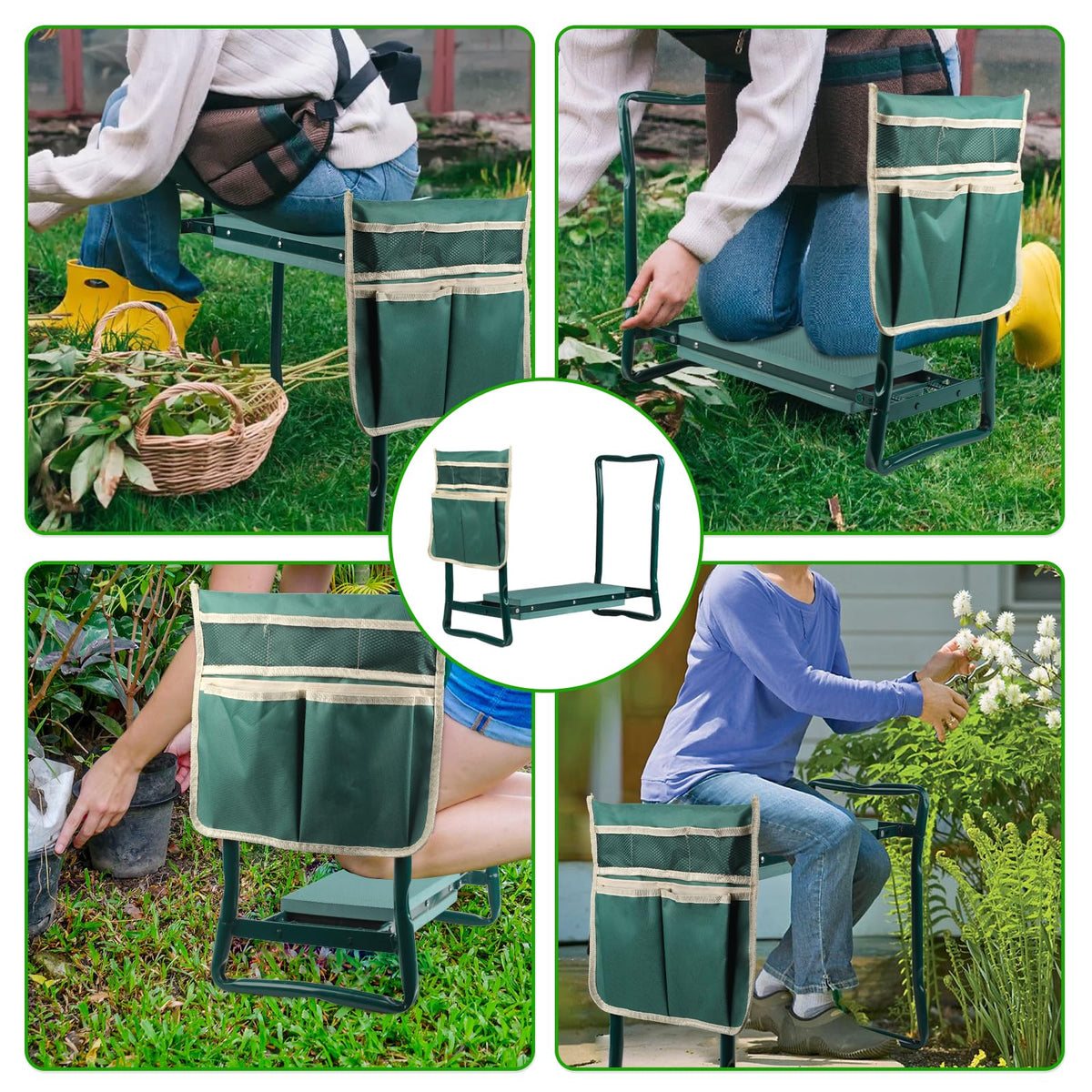 Portable Foldable Garden Kneeler and Seat with Tool Pouch & EVA Pad