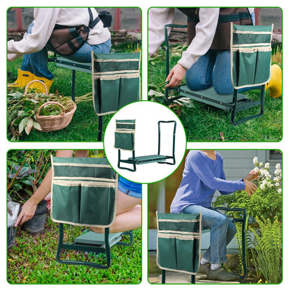 Portable Foldable Garden Kneeler and Seat with Tool Pouch & EVA Pad