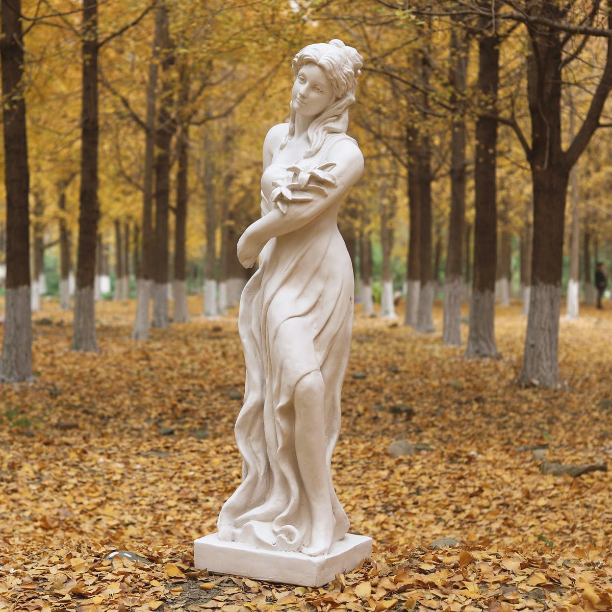 Outdoor Garden Nymph Statue 51 Inch Large Magnesium Oxide Sculpture Goddess of Spring Flowers Greek