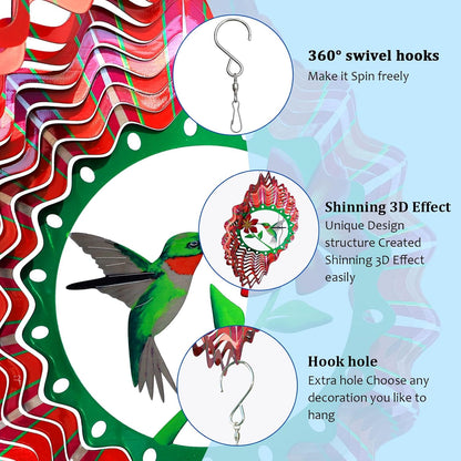 Goolyrusim Ruby-Throated Bird Wind Spinner, Hummingbird Wind Spinner for Yard and Garden, Hanging
