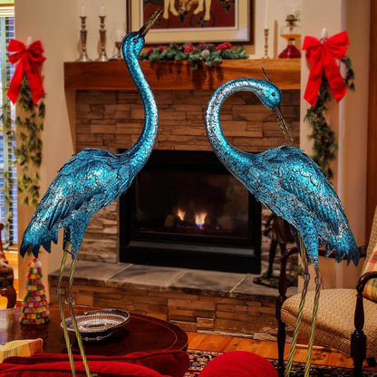 Kircust Garden Sculpture & Statues, Blue Heron Lawn Ornaments Standing Metal Crane Yard Art Large