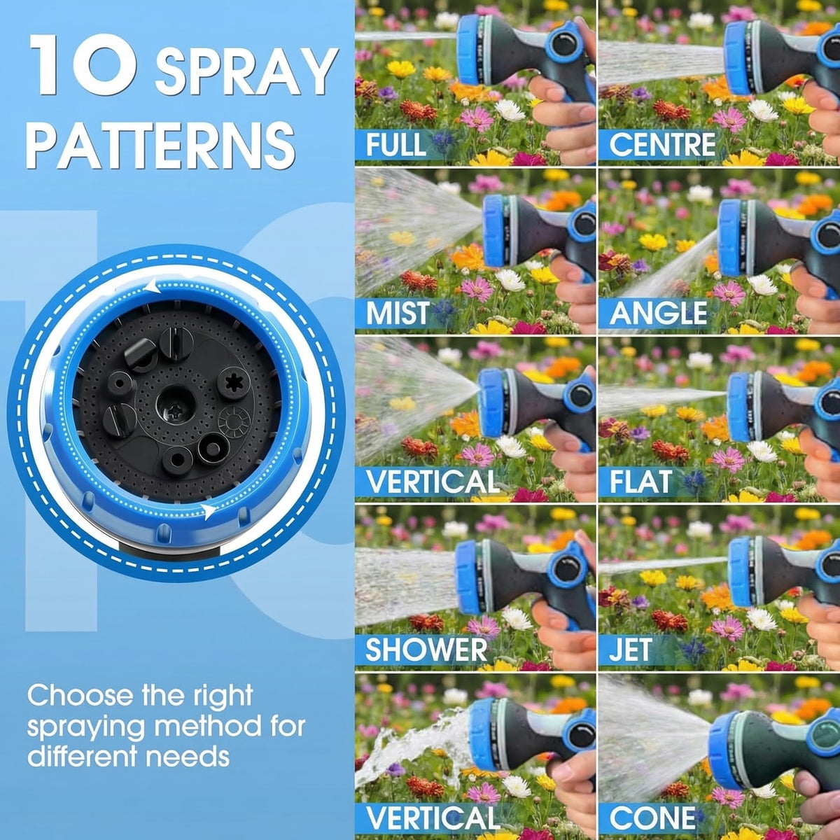 Garden Hose Nozzles,Hose Spray Nozzle with Adjustable 10 Watering Patterns