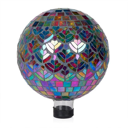 Alpine Corporation - Outdoor Glass Mosaic Peacock Gazing Globe - Iridescent Garden Decor, 10"